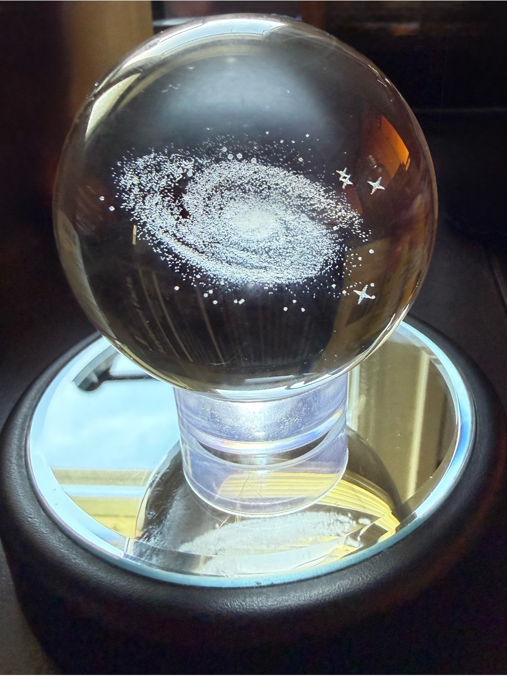 Crystal Galaxy Sphere with LED Light Base